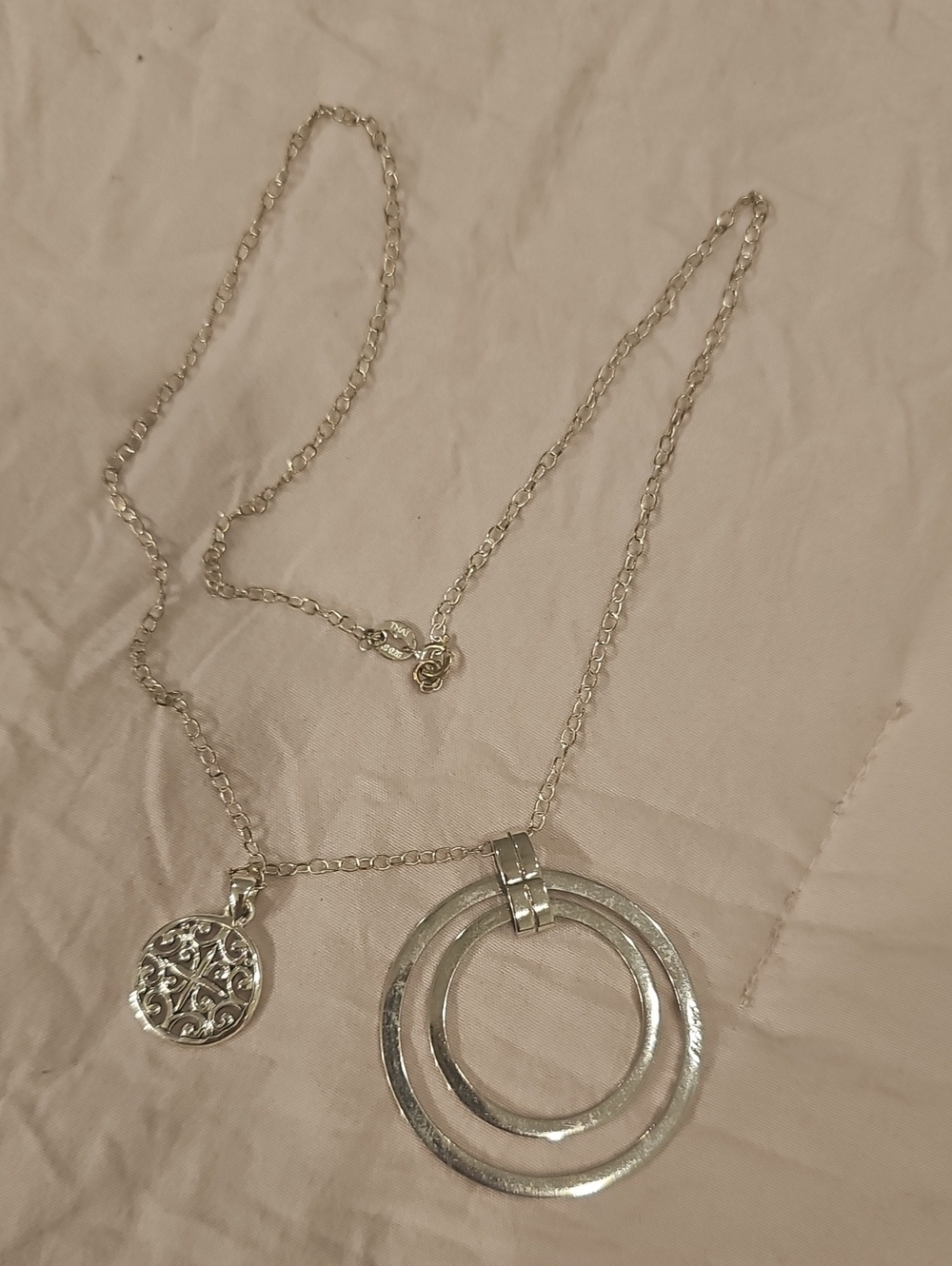Silver Double-Ring Pendant Necklace - Women Jewelry